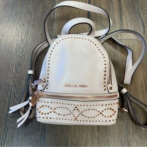 MICHAEL KORS Rhea Mini Leather Backpack Studded Soft Pink/Rose Gold
